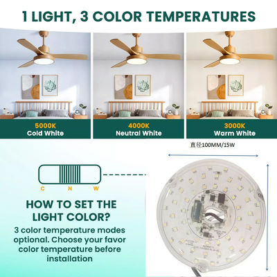 محرك ضوء LED 15W 100MM لغرفة الطعام 120 فولت مجموعة إعادة تجهيز لوحة مروحة السقف مع وحدات DOB