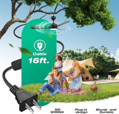 مروحة السقف مع أضواء، 36&quot; مصباح المروحة LED معلق مع الخطاف،مروحة السقف من نوع الخطاف،ضوء المروحة في السقف، 40W، 3000-6500k،تحكم عن بعد،مروحة محمولة لسرير التخييم،الساحات، ((سوداء))
