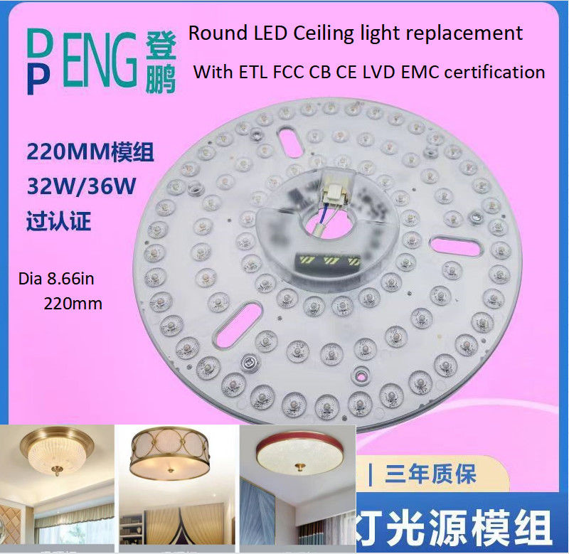 8.66" 220mm ضوء السقف محفوف بالأضواء المستديرة قابلة للتخفيف استبدال 120 فولت LED وحدة السقف شهادة FCC،ETL،CB،CE،LVD،EMC