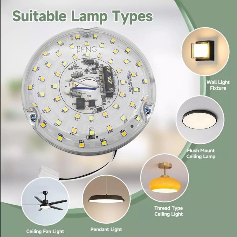 Dia100mm Round Pcb Board 12w 15w AC 110V 120V 230V 3.93' Retrofit Light Kit For Ceiling Flush Light Ceiling Fan Light Panel Replacement PCB 18W 3000K 6000K 1800LM 120V CRI90 قابل للتخفيف